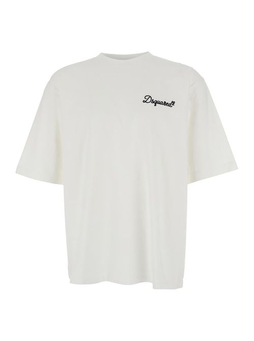 White T-Shirt With Embroidered Logo On The Chest In Cotton Man