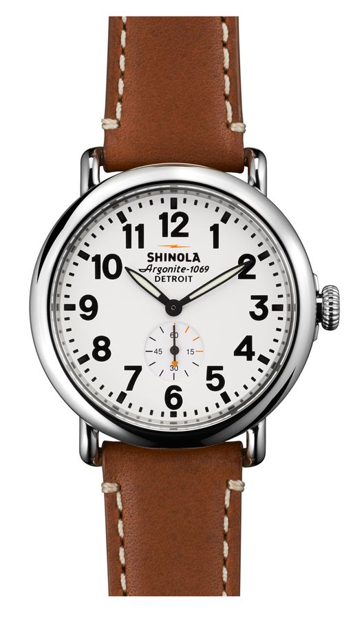 The Runwell White Dial Tan Leather Strap Watch, 41mm