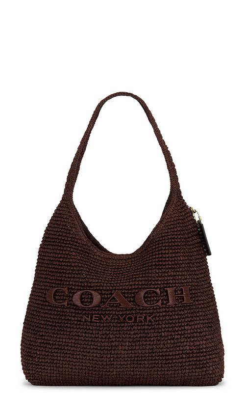 Coach Refined Weave Straw Brooklyn 34 Shoulder Bag in Mauve
