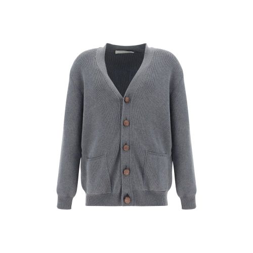 Cotton V-Neck Cardigan — Gray