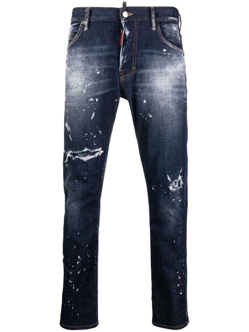 Distressed slim-cut jeans - Blue