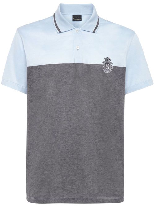 Panelled crest-embroidered T-shirt - Blue