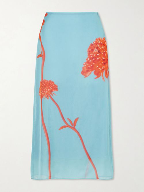 Amelie Floral-printed Silk-chiffon Midi Skirt - Blue