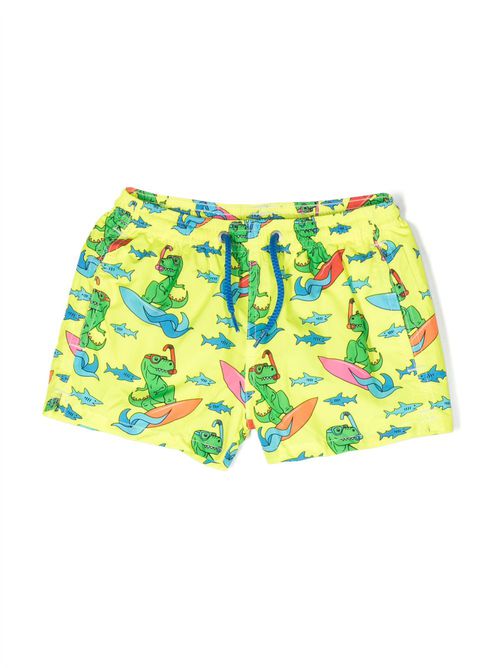 Graphic-print recycled polyester swim shorts - Yellow