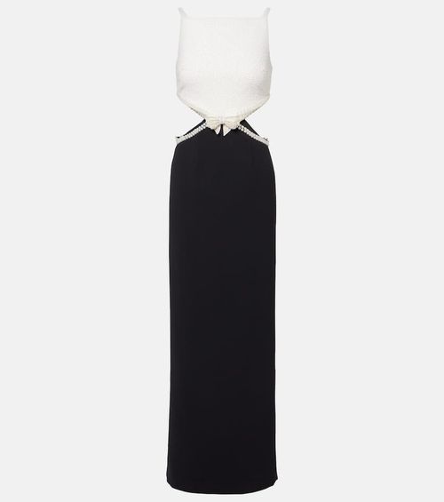 Self-Portrait Faux pearl cutout crêpe gown