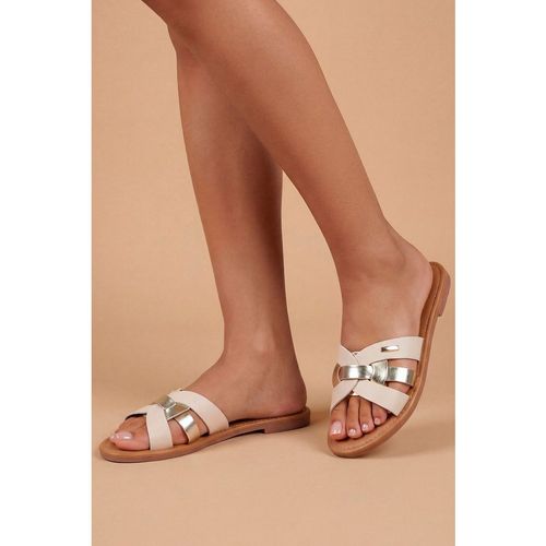 Good For The Sole Womens : Myla Faux Leather Interwoven Flat Mules - Beige