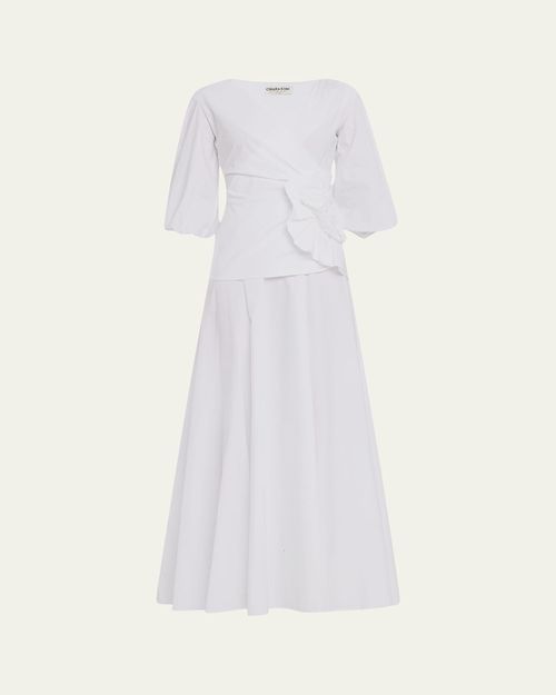 Flower-Embellished Stretch Cotton Maxi Dress