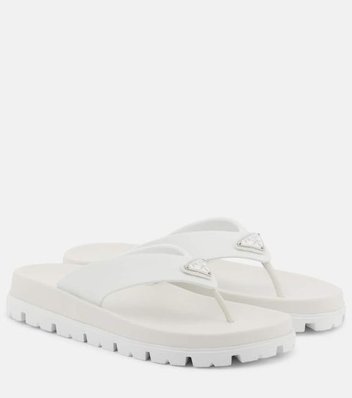 Leather-trimmed thong sandals