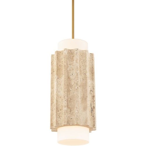 Beige Travertine Aged Brass LED Mini Pendant from the Caviar Collection