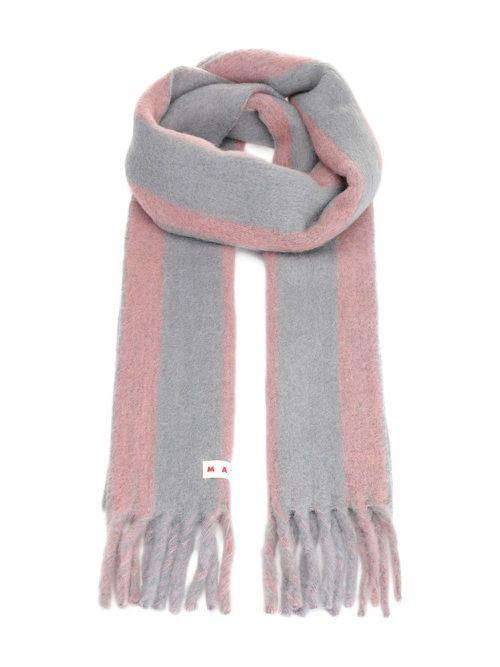 Striped fringed scarf - Grey