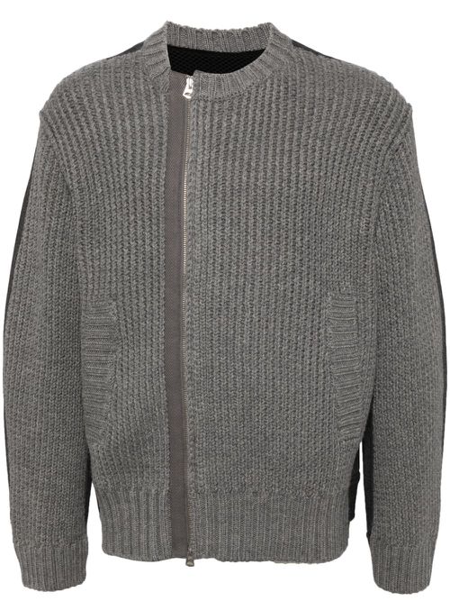 Side placket splicing cardigan - Grey