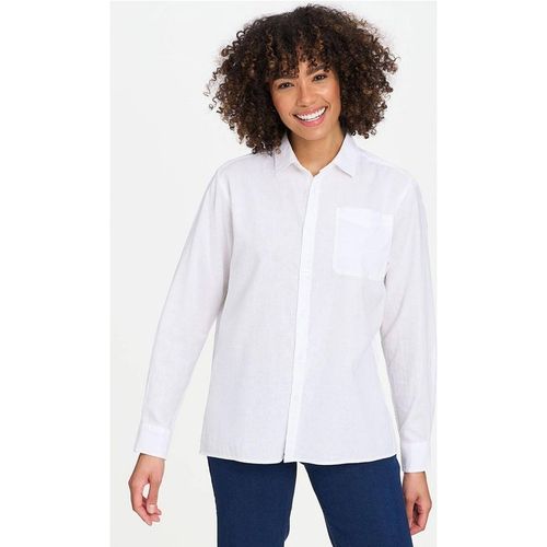 Cotton Traders Women's Long Sleeve Linen Blend Shirt in White
