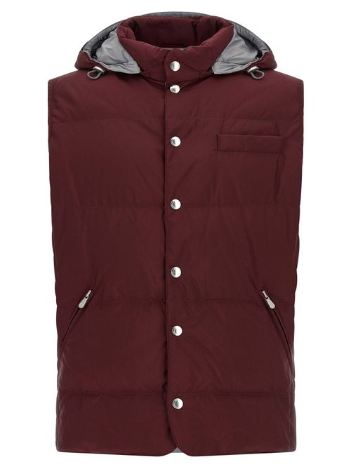 Quilted Goose Feather Vest — Burgundy