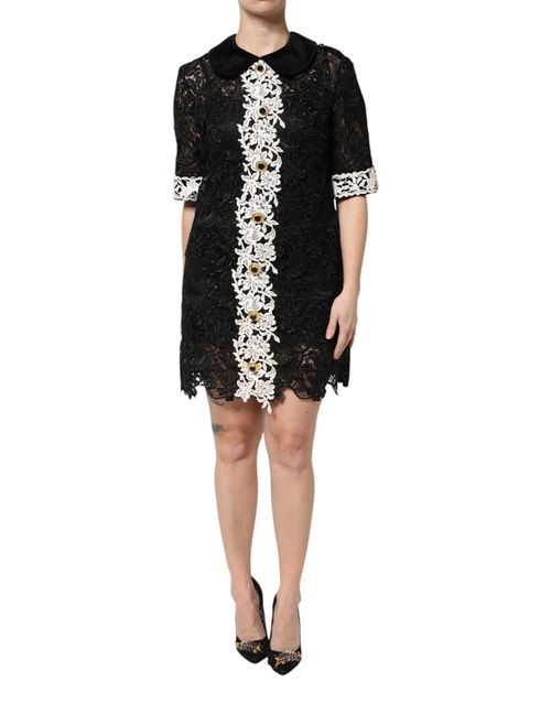 Floral Lace Embellished Dress — Black