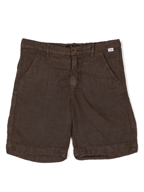 Elasticated-waistband linen shorts - Brown