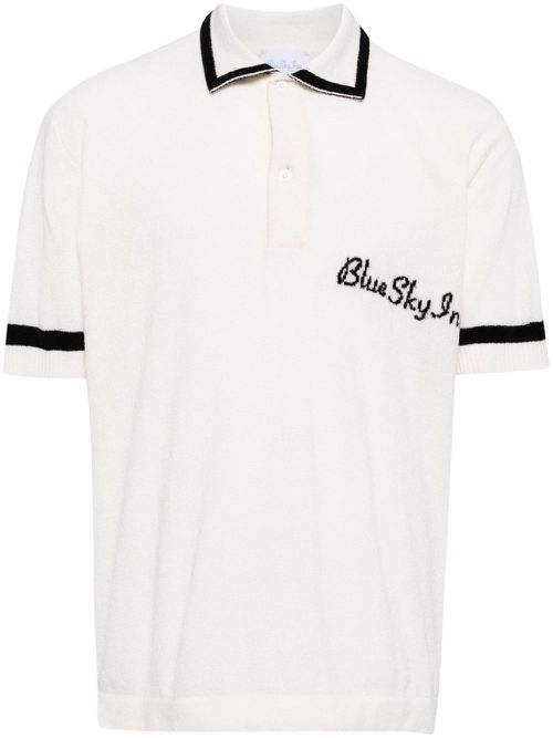 Logo-embroidered knitted polo shirt - White