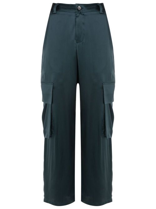 Straight-leg silk cargo trousers - Green
