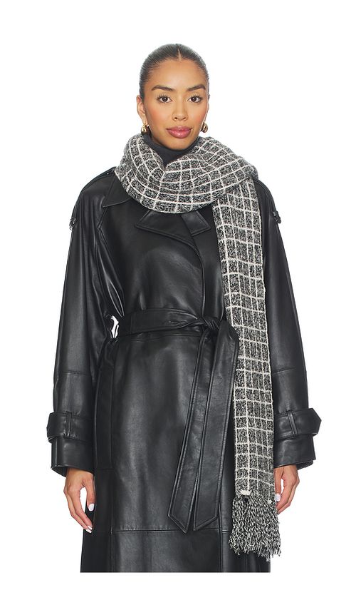 Varley Lindsey Check Knit Scarf in Charcoa