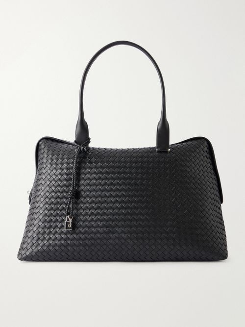 Intrecciato-Trimmed Leather Duffle Bag