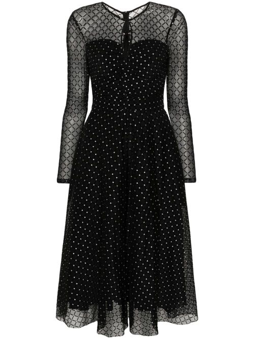 Glitter-dots flared midi dress - Black