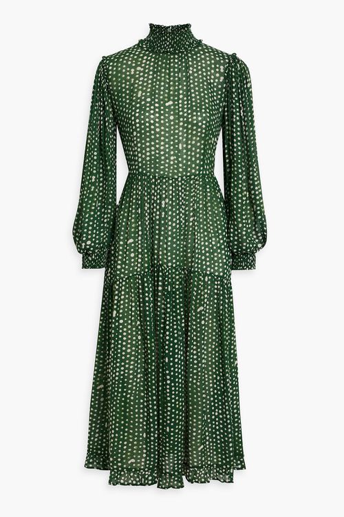 Amelia tiered polka-dot gauze midi dress - Green - UK 10