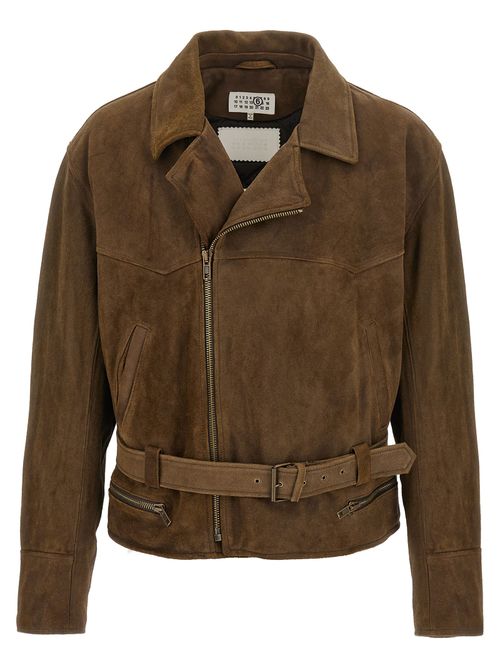 Calfskin Leather Biker Jacket — Brown