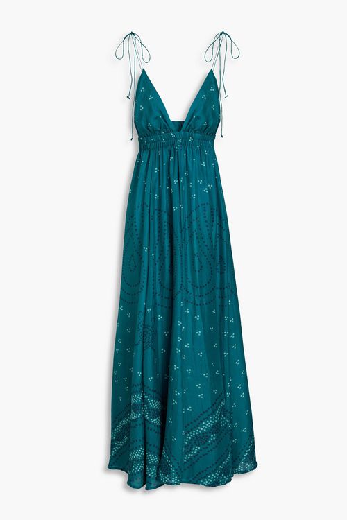 Valentine printed silk maxi dress - Blue - 1