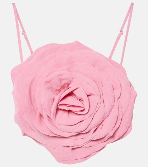 Floral-appliqué gabardine crop top