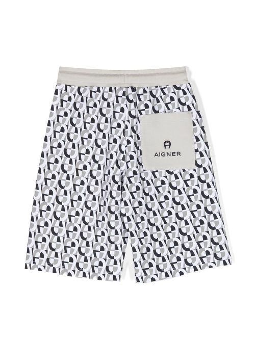 Monogram-pattern cotton track shorts - White