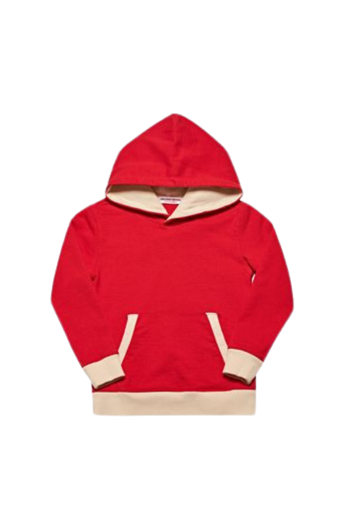 Contrast Trim Cotton Hoodie — Red