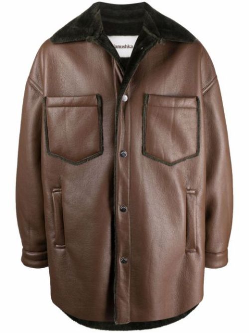 Leather long-sleeve overshirt