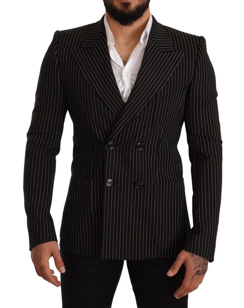 Pinstripe Wool Blazer — Black