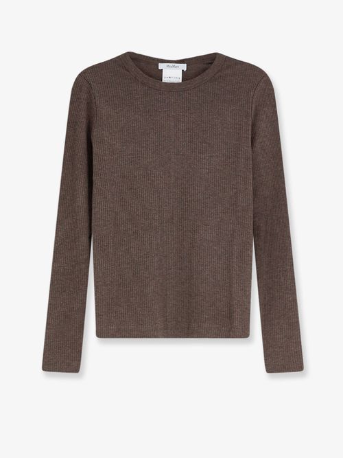 Ribbed Lyocell and Silk T-Shirt — Brown