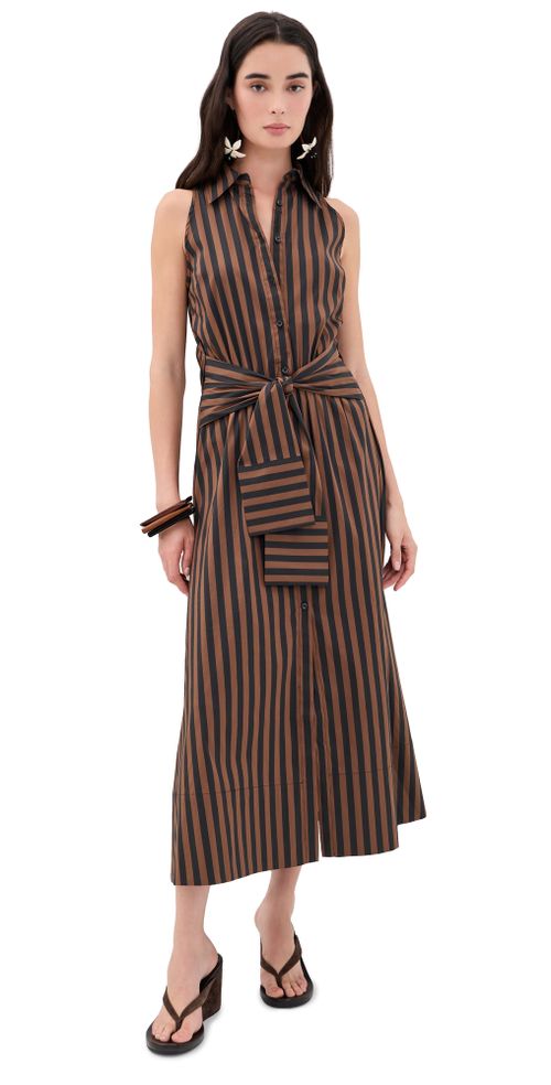 Inna Sleeveless Poplin Dress Choco Brown/Black Stripe