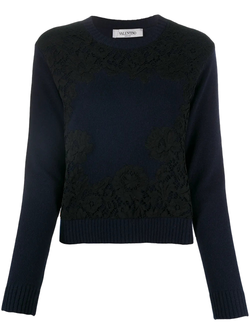 Lace Overlay Sweater — Navy