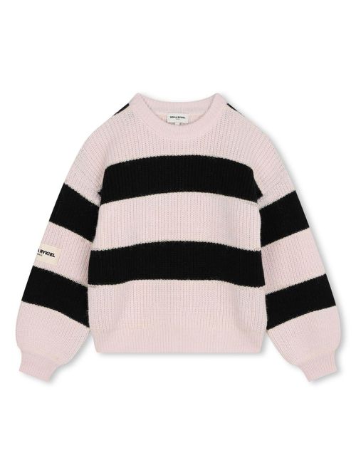 Logo-patch striped jumper - Neutrals