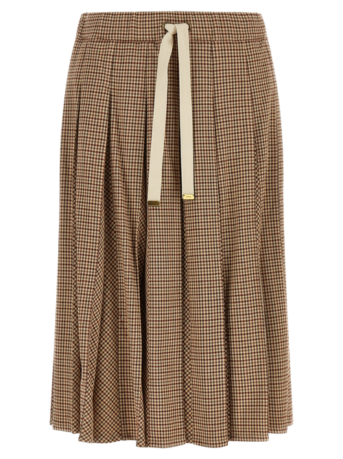 Checkered Pleated Viscose Skirt — Beige