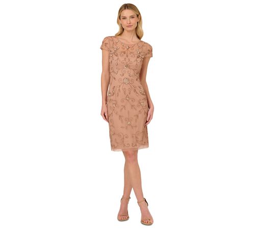 knee length yellow dresses Karl Lagerfeld Paris Women's Embroidered Drop Waist Midi Dress - Canary Yellow main image 1