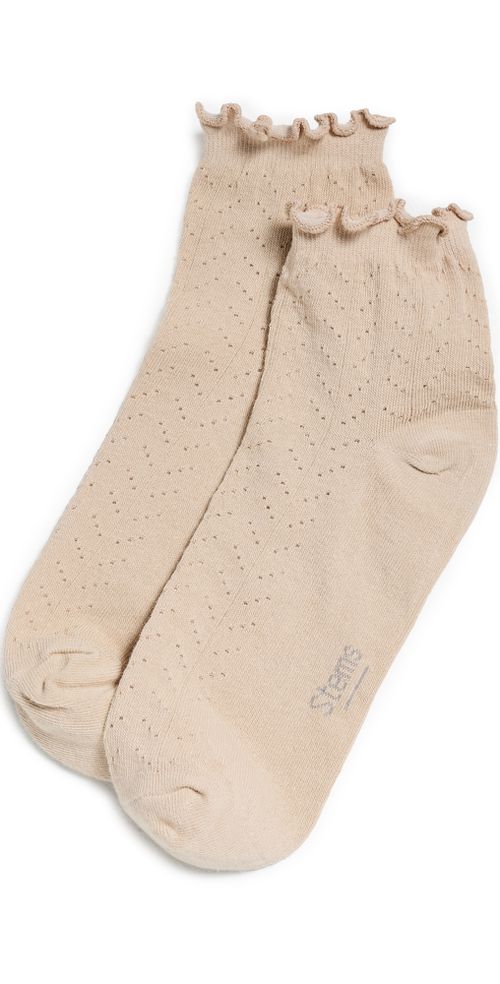 Pointelle Ankle Socks Beige One Size