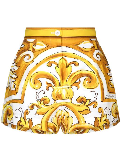 Majolica-print cotton shorts - Yellow