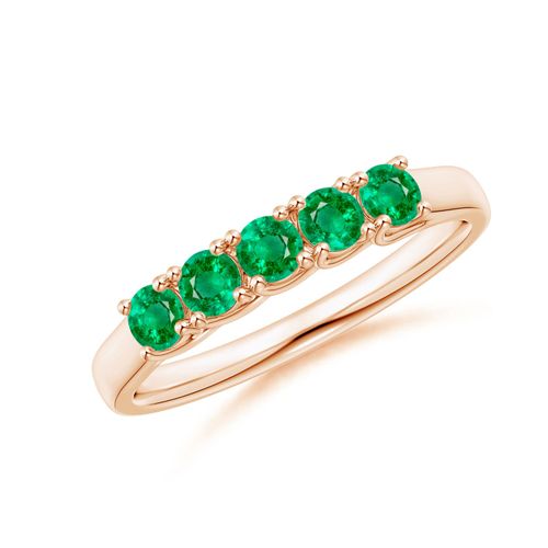 Angara 0.45 Carat Half Eternity Five Stone Emerald Wedding Band in 14K Rose Gold