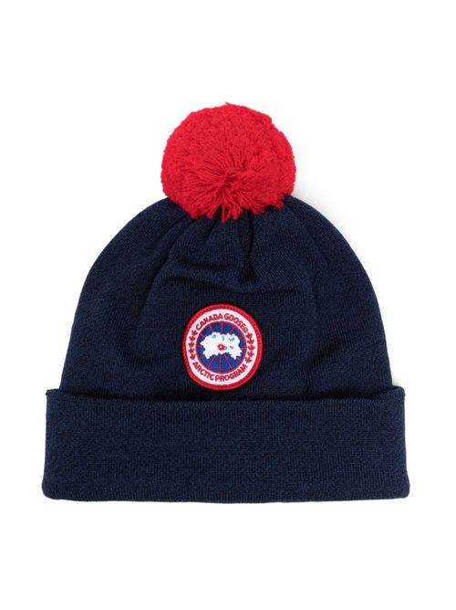 Logo-patch wool beanie - Blue