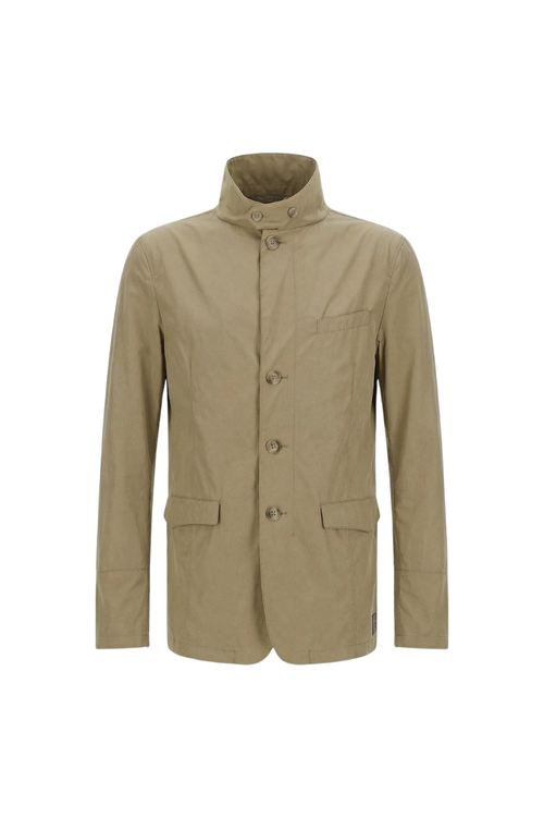 Stand-Collar Nylon Jacket — Beige