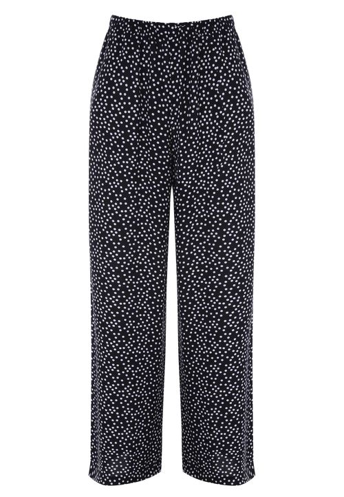 Womens Black & White Spot Print Wide Leg Trousers