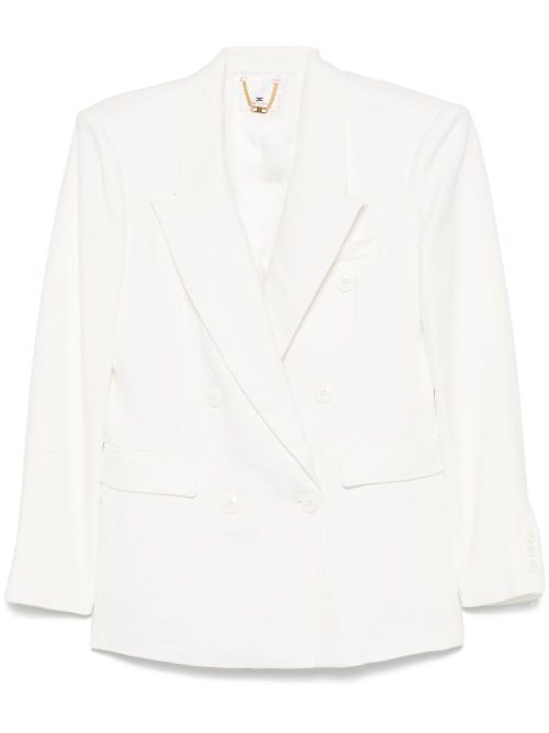 Double-Breasted Linen Blend Blazer — White