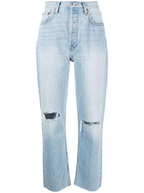 '70s ripped-knee cropped jeans - Blue