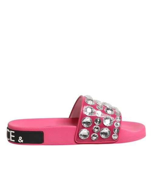Dolce & Gabbana Pink Crystal Slides Sandals Beachwear Women's Shoes Pre-Owned