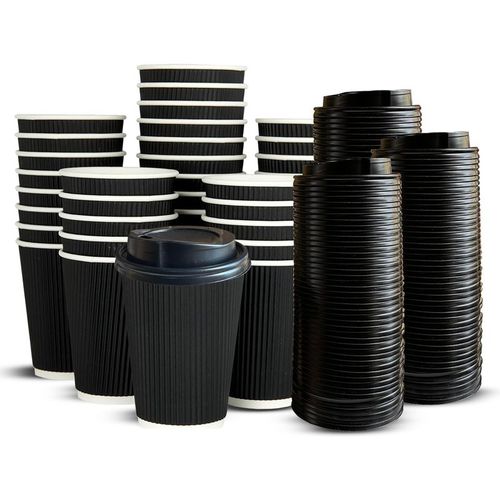 12oz Disposable Coffee Cups With Lids Ripple Black Paper cups
