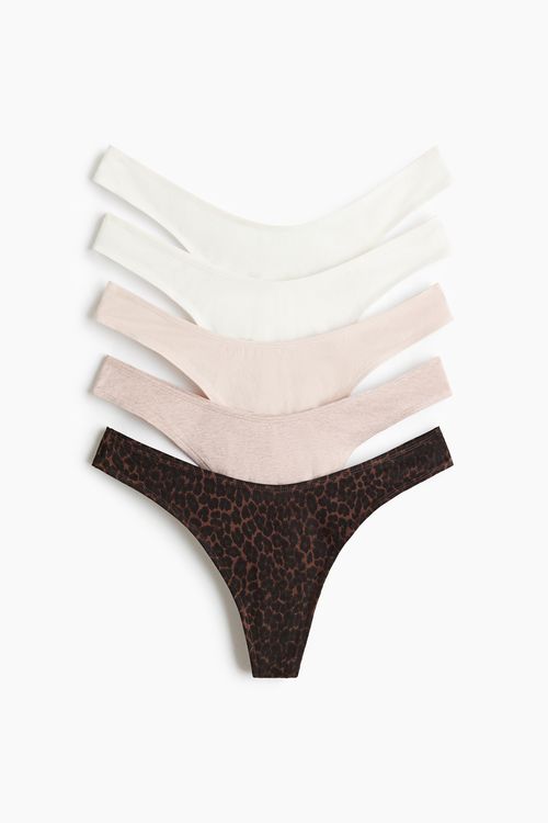 5-pack Cotton G-strings - Light Pink/Leopard Print