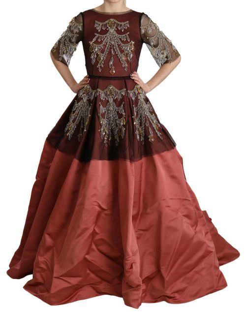 Crystal-Embellished Silk Dress — Red